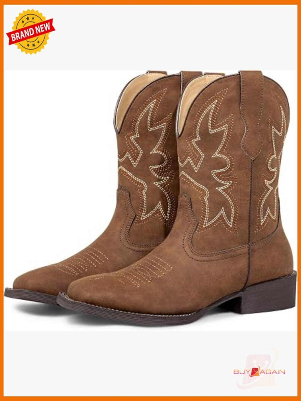 Embroidered Square Toe Cowboy Booties with Chunky Heel Pull On